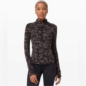 Lululemon Run Briskly 1/2 Zip Heritage Camo Jacquard Black Lunar Rock